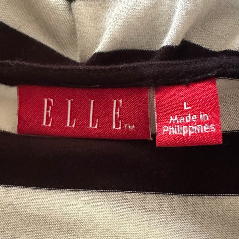 Elle Black & White Short Sleeve Striped Top Sz Large - Picture 6 of 7